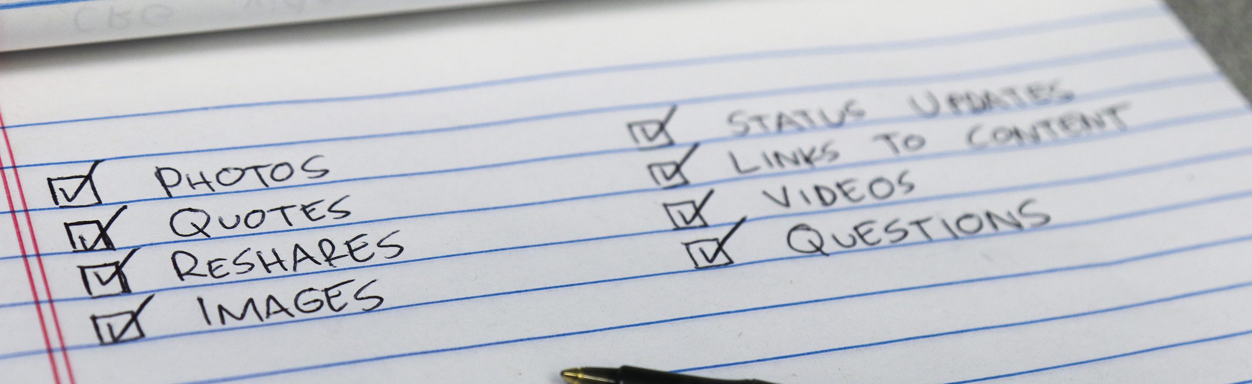 check list of content topics for social media page
