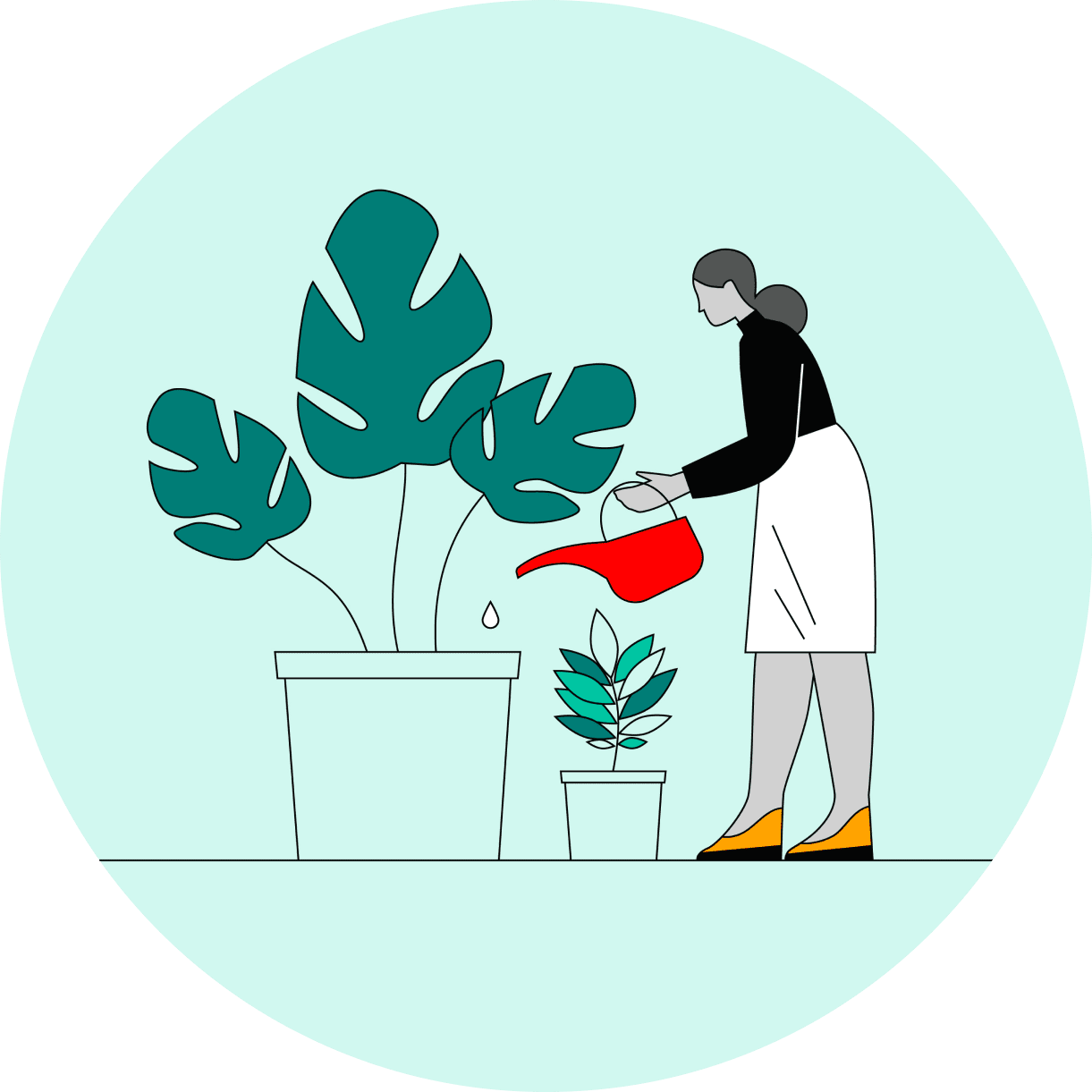 Illustration of a person watering plants, representing professional growth opportunities.